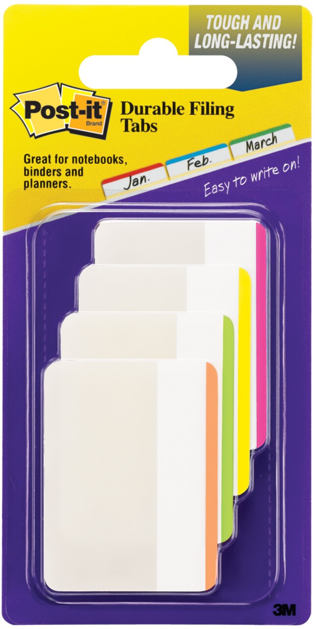 Post-It Durable Filing Tabs 2"X1.5" 24/Pkg-Assorted Neon Colors